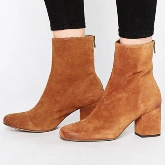 Free People Shoes - Free People Cecile Calf Booties Brown Suede Leather Classic Boots SZ EU 36